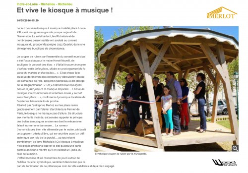 Kiosque à Musique - Kiosque désaxé pour la ville de Richelieu - SARL MERLOT - Charpente - Couverture - Zinguerie