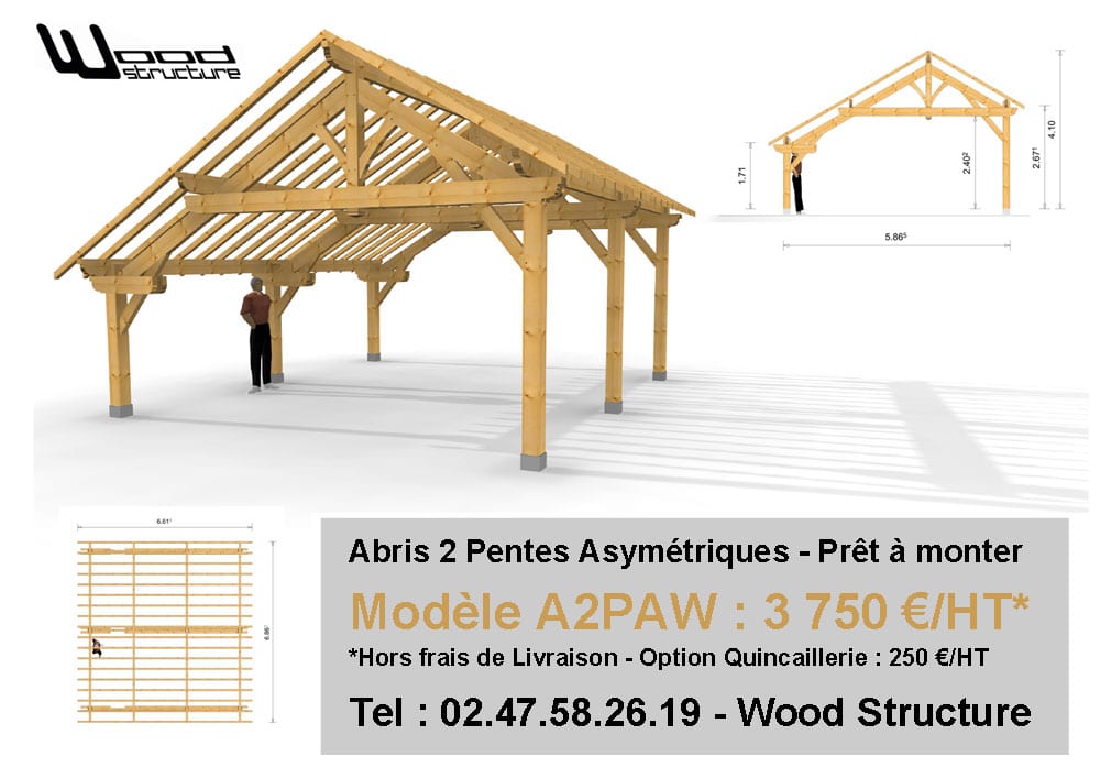 Abris 2 pentes asymetriques - Wood Structure - Sarl Merlot Richelieu