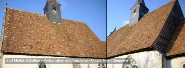 Restauration charpente couverture ardoise - zinc Charpente bois - Sarl MERLOT Richelieu - Charpente Couverture Indre et Loire - Région Centre - Val de Loire - France