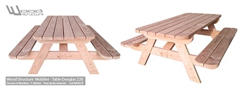 Table Pique-Nique Bois – Sapin Douglas 220 – Wood-Structure – Mobilier de jardin – Table de pique-nique – Caillebotis – Sapin du Nord – Douglas et Autoclave – Fabriqué en France à Richelieu (37) Table Pique-Nique Bois - Sapin Douglas 220 - Wood-Structure - Mobilier de jardin - Table de pique-nique - Caillebotis - Sapin du Nord - Douglas et Autoclave - Fabriqué en France à Richelieu (37)