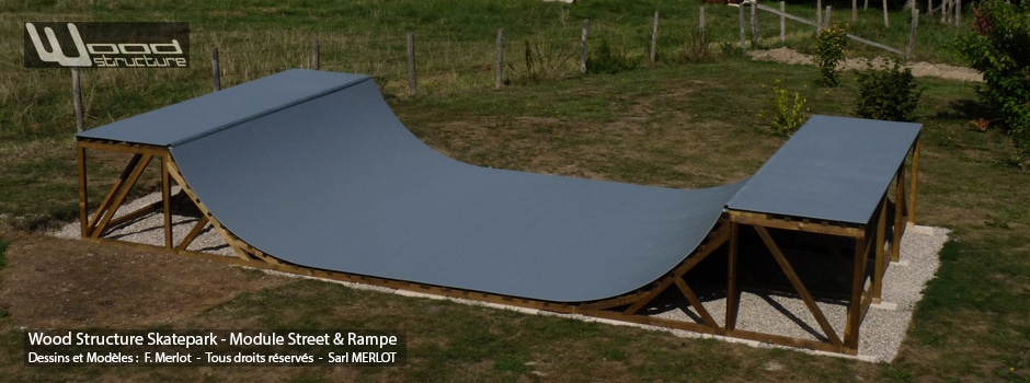 Kit Mini Rampe Skate - Wood Structure - Concepteur et fabricant de Skatepark depuis 1990 - Module Street - Rampe et Bowl - Fabriqué par la Sarl MERLOT Richelieu (37)