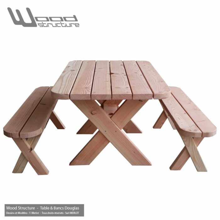 Table et 2 bancs Douglas 120 – Image 2