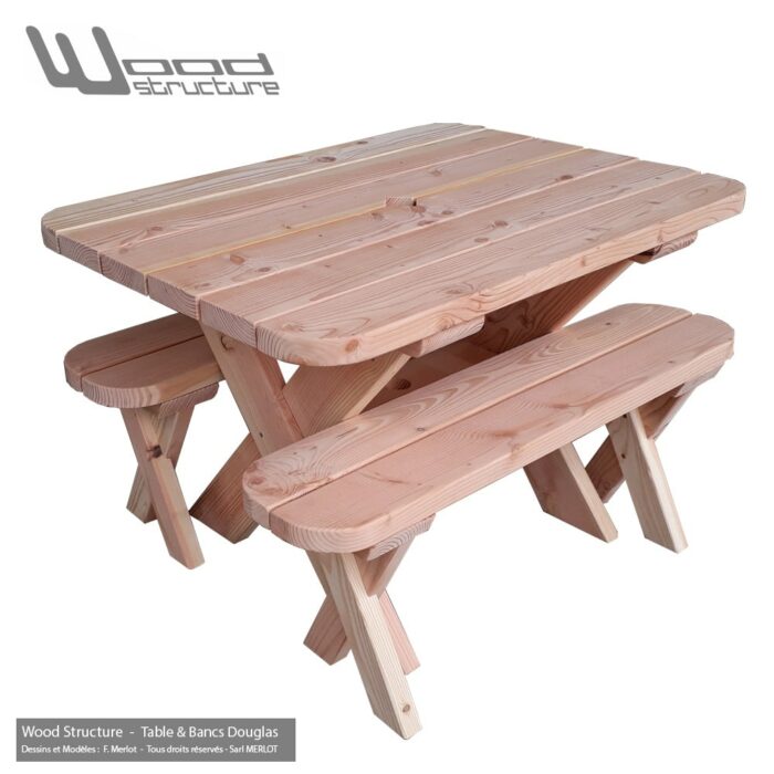 Table et 2 bancs Douglas 120 – Image 3